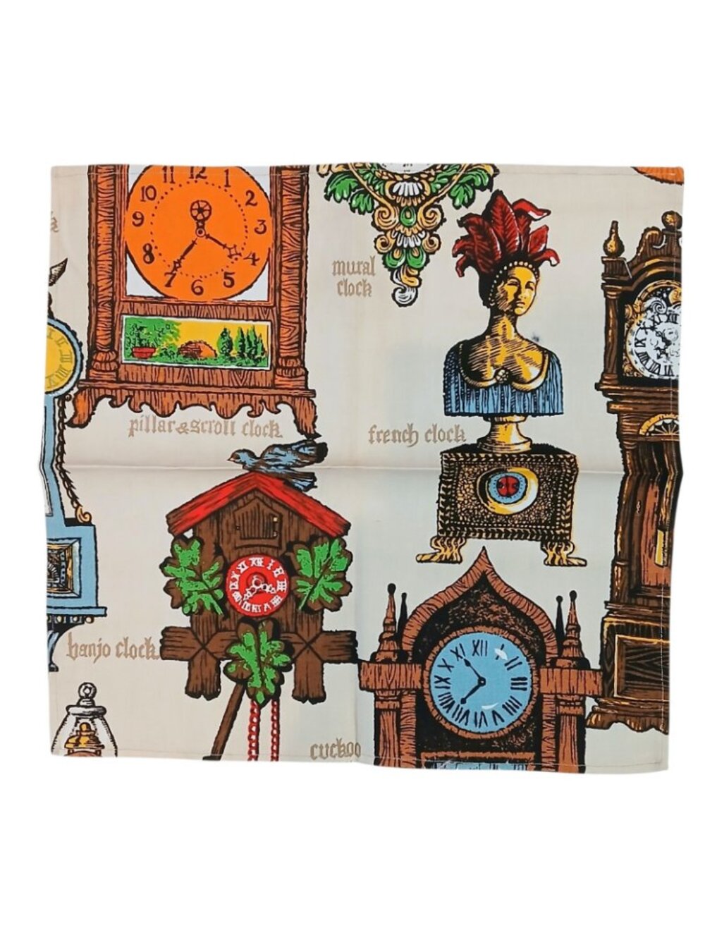 Retro Clock Cloth Napkins Set of 5 Novelty Timepiece Print 15x14.5 - Picture 7 of 8